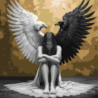 Набір для розпису по номерах Дві сторони душі з фарбами металік, Ideyka, 40x40 см, КНО5153