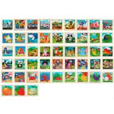 Деревянная игрушка Пазлы, 9 деталей (животные, транспорт, фрукты, динозавры), 11x11x0.5 см (в ассортименте)