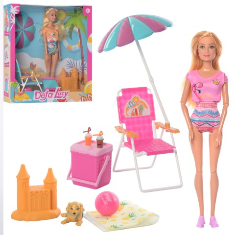 Лялька DEFA 29 см шарнірна шезлонг парасолька собака (в асортименті) 8475