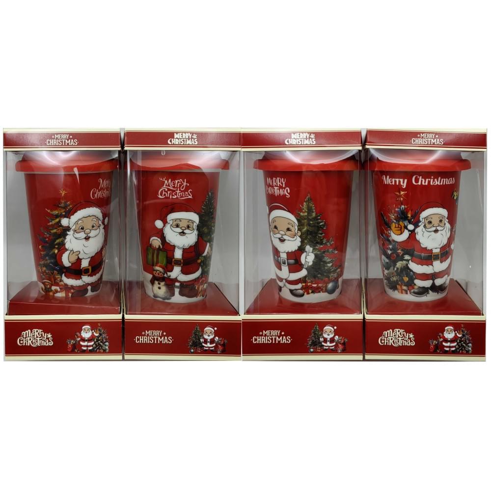 Склянка керам.420мл "Д.Мороз, Ялинка, Сніговик" силікон.кришка ,4в.(10*6)