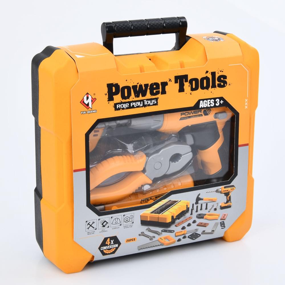 Набір інструментів шуруповерт-світло,оберт.сверло, молоток, пила, викрутка, болти, чемодан, на бат-ці, карт.обгортці, 27,5-25,5-9см /12/