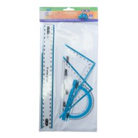 Комплект, лінійка 25 см, 2 косинці, транспортир, з блакитною смужкою