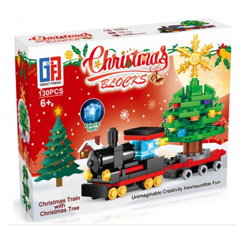 Конструктор 130 деталей "Новорічний поїзд з ялинкою" (2*72)