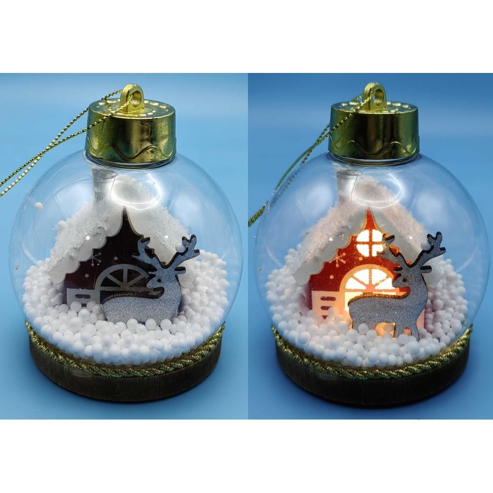 Іграшка на ялинку світиться LED "Куля 8см-Олень, Будиночок" (24*12)