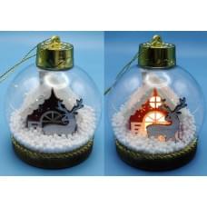 Іграшка на ялинку світиться LED "Куля 8см-Олень, Будиночок" (24*12)