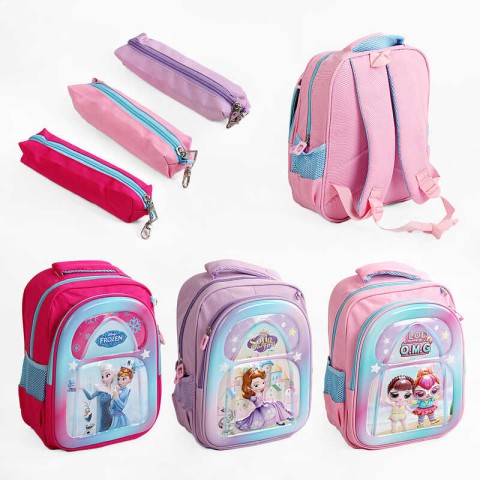 Рюкзак для дівчинки, пластикова вставка, пенал, регульовані лямки, 2 відділення, C65138 (В асортименті)