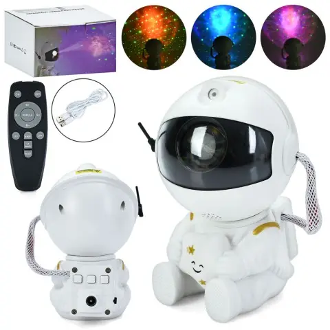 Нічник-проектор "Космонавт" 12 см, магнітна голова, кольорове світло, зоряне небо INT0013