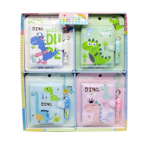 Блокнот на кнопці ПВХ з ручкою-брелоком Динозавр, 8x10 см, 45 аркушів (В асортименті)