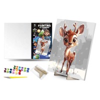 Картина за номерами Qbee Здивоване оленя з дерев’яною підставкою 30×40 см QB900-082