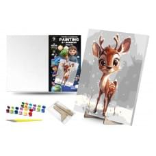 Набір для розпису по номерах Qbee "Здивоване Оленя" з дерев'яною підставкою 30х40 см QB900-082