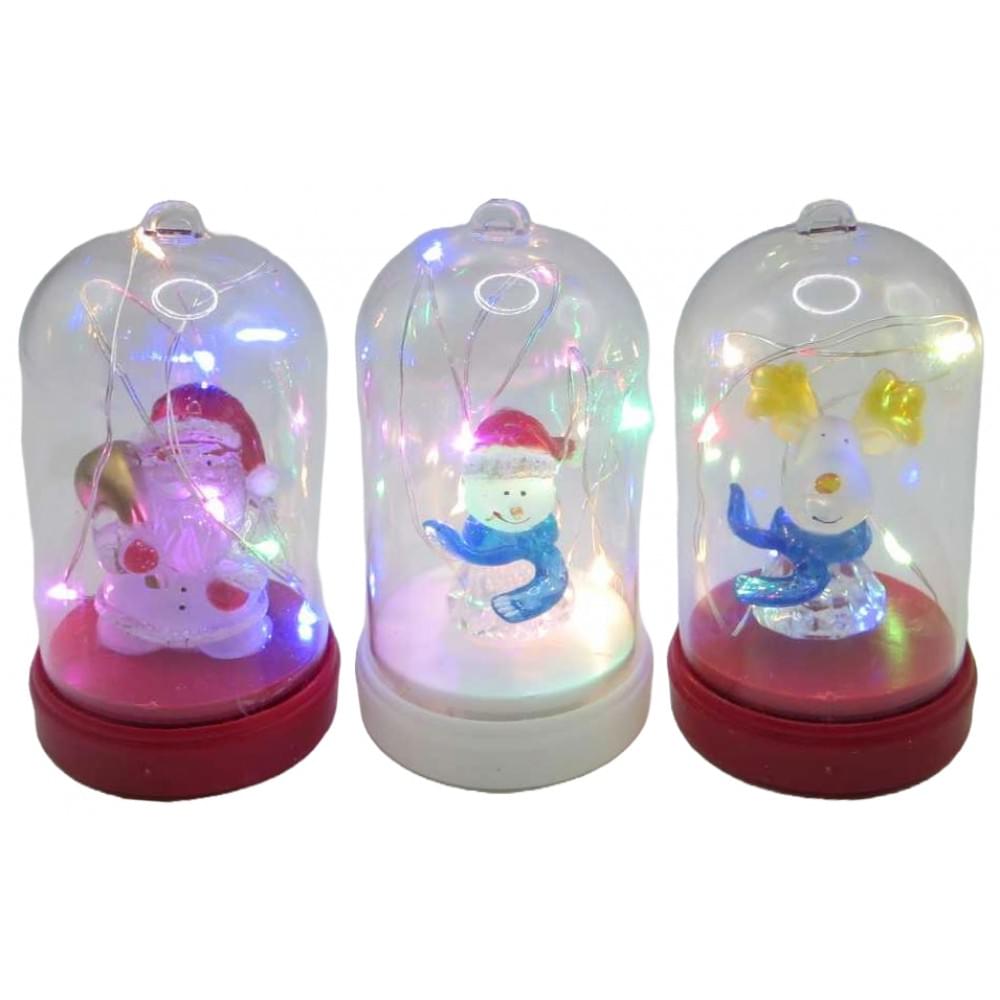 Сувенір світиться LED в колбі "Д.Мороз, Сніговик, Олень" 11см, 3в.(20*12)