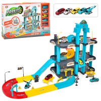 Гараж триповерховий 90×43×45 см транспорт 5 шт дорожні знаки A236