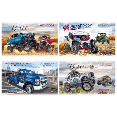 Альбом для малювання А4, 16 аркушів, 100 г/м², на скобі, захисний лак, дизайн 22124-22127