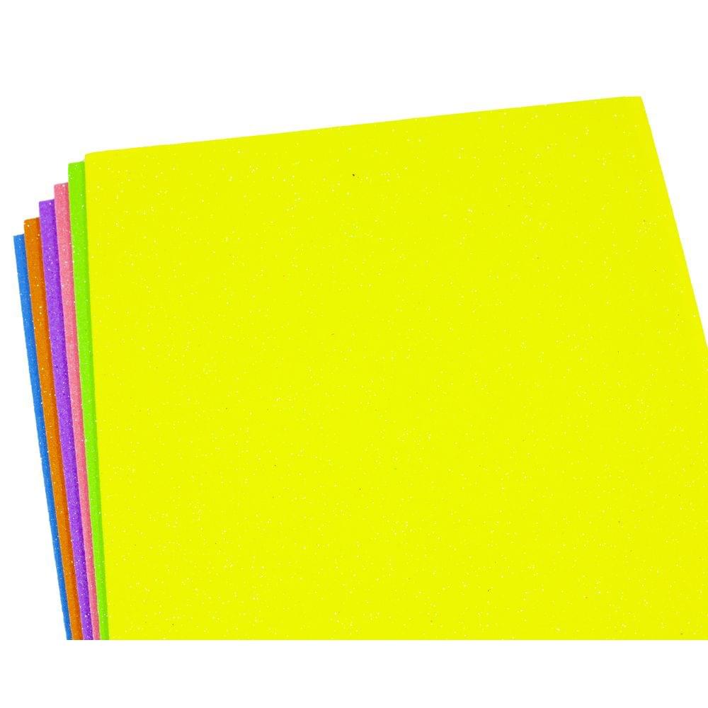 Фоамиран EVA 1.7±0.1MM "МИКС" Fluorescent Glitter HQ A4 (21X29.7CM) 6лист./п./этик.