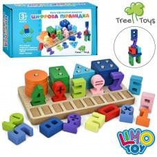 Дерев’яна іграшка Багатофункціональна дошка ігрове поле, геометрика (геом.фігури 16шт), цифри, в кор-ці, 20-11-5см /30/