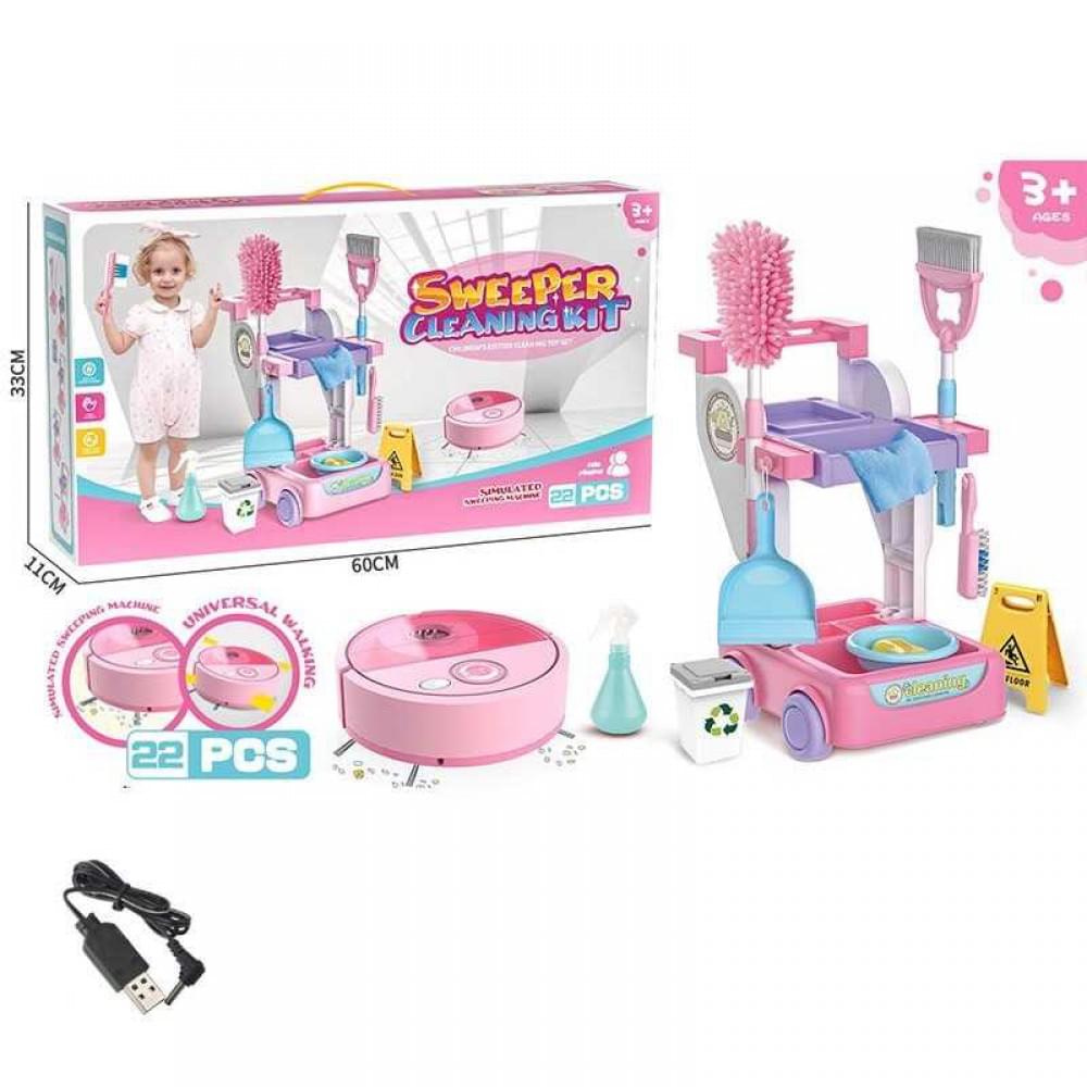 Набір для прибирання 22 предмета, пилосос працює від мережі, USB-зарядка, віник, швабра, автоматичний пилосос, розпилювач, совок, щітка, в кор. /12/