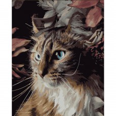 Картина за номерами кіт у квітах strateg розміром 30х40 см (ss-6520)