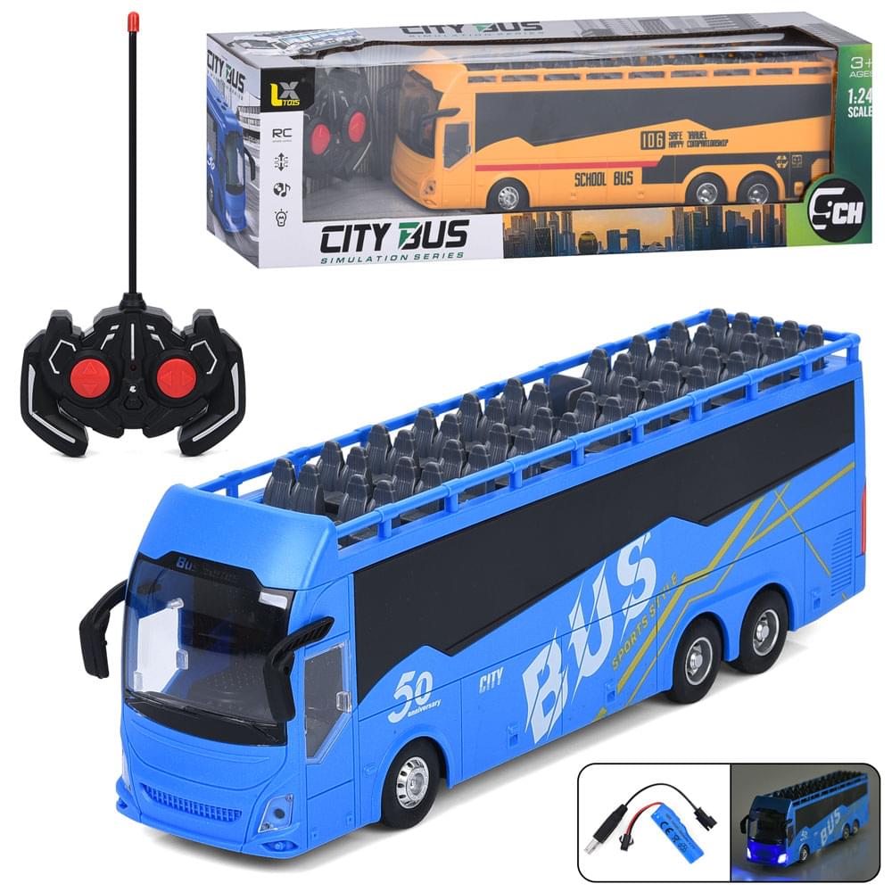 Автобус р/к, акум, 30см, 1:24, світло, гумові колеса,USBзарядне, 2 кольори, в кор-ці, 43-13-10см /12/