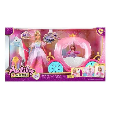 Лялька з каретою підсвічування 30 см шарнірні кінцівки намисто корона кінь карета 616851