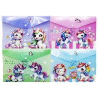 Папка-кнопка А4+, 18 мкм, Єдиноріг, 23.5x33 см, 4 шт. в упаковці (В асортименті)