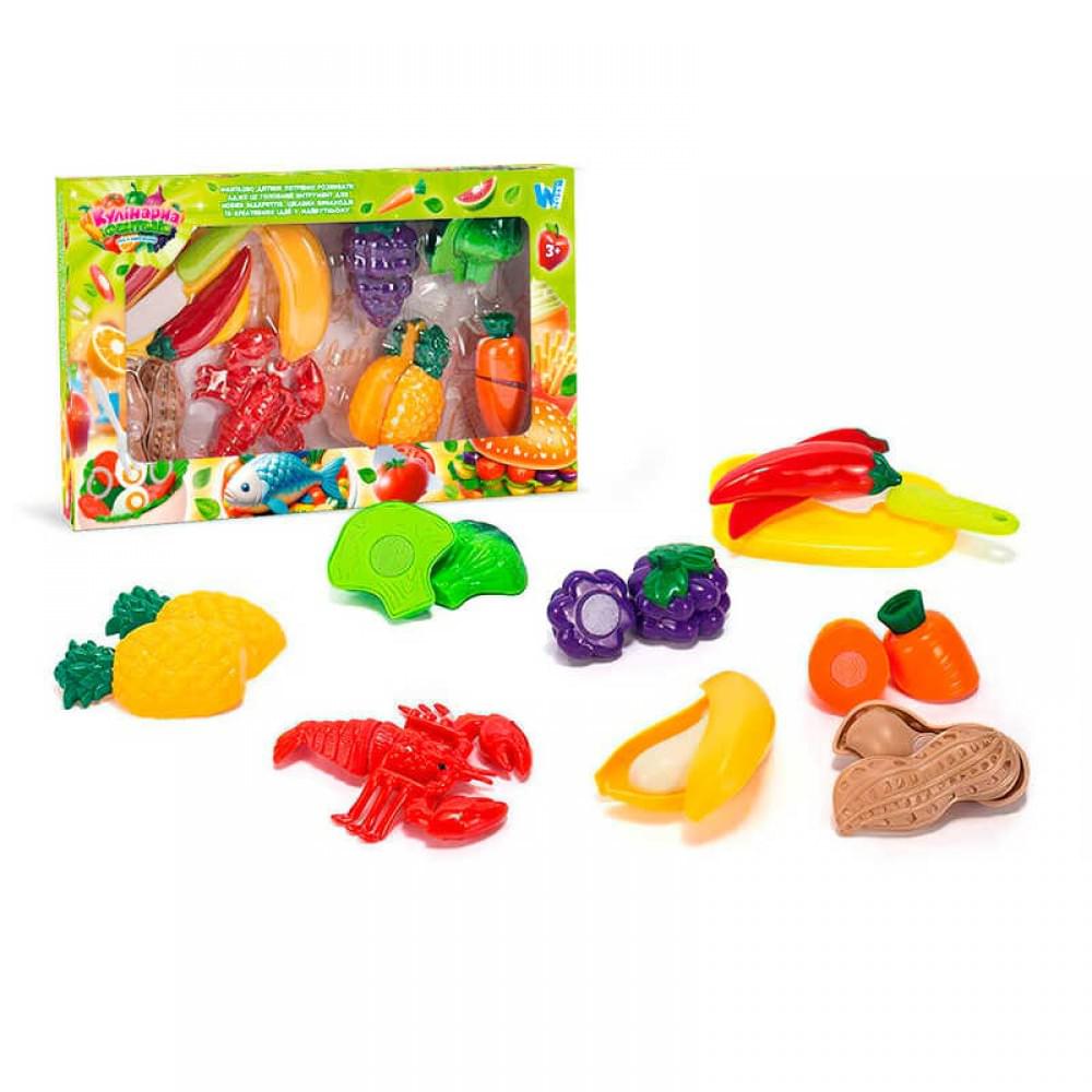 Набір продуктів “Кулінарна фантазія” "WToys", 18 елементів, на липучках, дошка для нарізання, ніж, в кор. /64-2/