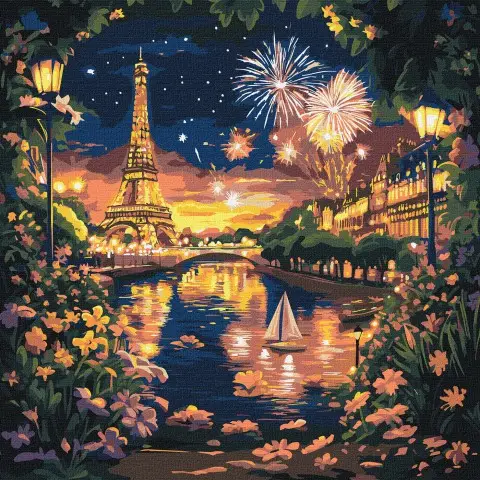 Набір для розпису по номерах Салюти Парижу, Ideyka, 40x40 см, КНО3669