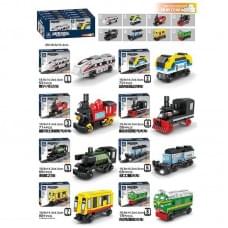 Конструктор #1-8 8шт в кор., “Потяги”, сер кі-ть елементів 69, механічний запускач, в кор.18*15*5см