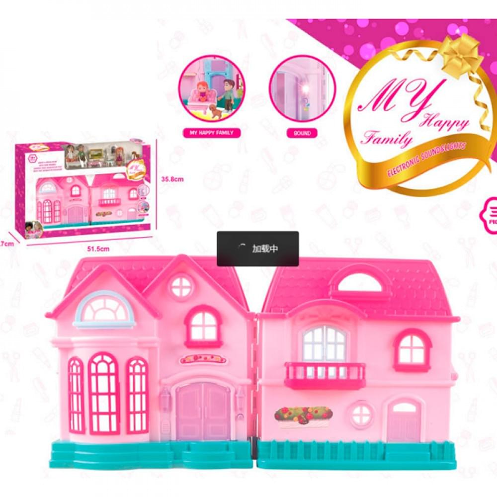 Будиночок 24-12,5-в25см, звук, світло, меблі, фігурки 3шт, собака, на бат-ці, в кор-ці, 51,5-35,5-10см /12/