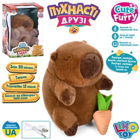 М’яка інтерактивна іграшка Капібара, на акумуляторі, музика, звук, казки, пісні, запис, повтор, M6079IUA