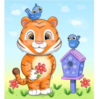 Набір для розпису по номерах Тигриня з пташками, Strateg, 30x30 см, ES204