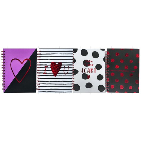 Зошит на спіралі Блискуче серце, смужка, А5, 80 аркушів, тверда обкладинка, 80 г/м², клітинка (В асортименті)