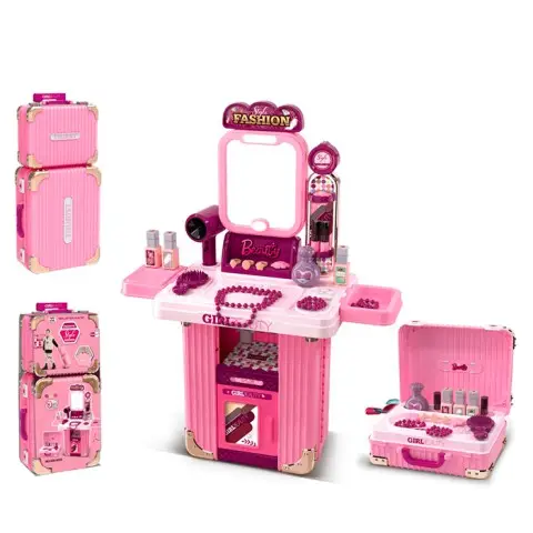 Трюмо 3в1, 48x24x62 см, дзеркало, звук, світло, аксесуари, прикраси, чемодан, на батарейках, 25x50x13 см