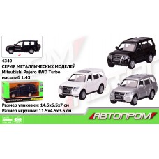 Іграшка машина метал "автопром", 1: 43 mitsubishi pajero 4wd tubro, 3 кольори, відкр. Двері, у коробці 14, 5*6, 5*7см