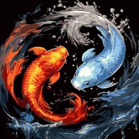 Набір для розпису по номерах Символічний образ риб, Strateg, на чорному фоні, 40x40 см, AV4040-50