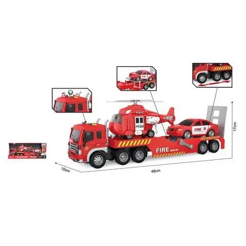 Трейлер пожежний автовоз, WY578B, масштаб 1:16, вертоліт, машинка, підсвічування, звукові ефекти