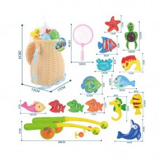 Рибалка кошик, 2 вудочки з тріскачками, 14 фігурок з магнітами та кільцями, сачок, в сітці