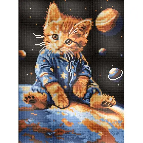 Набір з алмазною мозаїкою на підрамнику Зоряний котик Ideyka AMO8167, 30x40 см