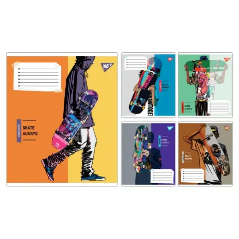 Зошити учнівські 96 аркушів клітинка Yes Skate is always, 5 шт. в упаковці