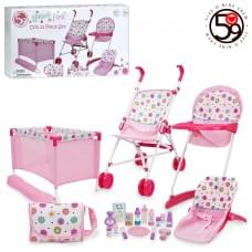 Набір гральний коляска(прогулянкова), стільчик для годування, манеж42-28-в26см, метал, люлька-переноска 36-21-в11см/28см, сумка, аксесуари, в корці, 64-35-12,5см /4/