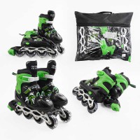Роликові ковзани, розмір 34-38, PVC колеса, устілка 21-24 см, зелений, INLINE SKATE, 39452-M