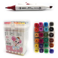 Набір скетчмаркерів Mouse, 24 шт., 24 кольори, круглий/скошений наконечник, пластиковий бокс