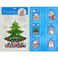 Наклейки для окон силикон "Santa" 23*38см, mix 1шт/этик