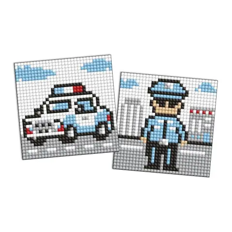 Набір з алмазною мозаїкою на самоклеючій основі для дітей Професії Поліцейський, 2 шт. 9x9 см, AMS1102