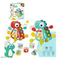 Брязкальце 2 кольори, “Динозавр”, поп-іт, гумові прорізувачі та елементи для перетягування, в кор. /240-2/