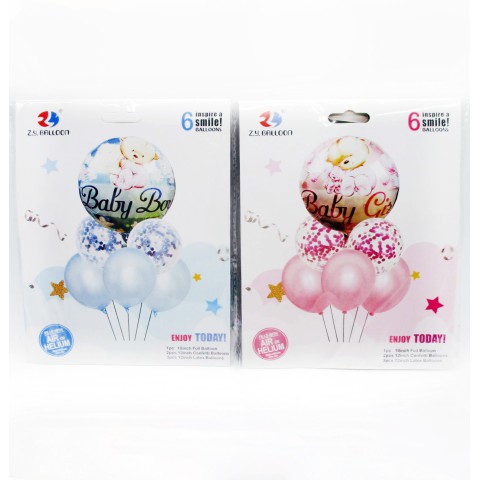 Набір повітряних куль, 6 шт. (1 шт. 45 см + 5 шт. 30 см) (В асортименті)