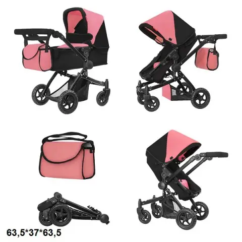 Коляска для ляльки 2в1 Carrello Maestro персиково-рожева з сумкою