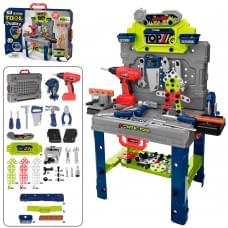 Стіл з інструментами 58,5-31,5-в81,5см, шуруповерт-обертається сверло, молоток, викрутки, 132дет, в чемодані/карт.обгорт, 40-30-10см /10/