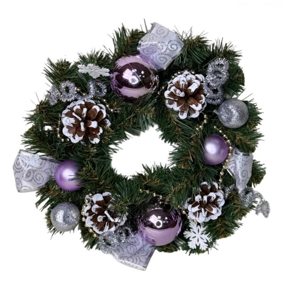 Віночок новорічний штучний з прикрасами 29см ВН17