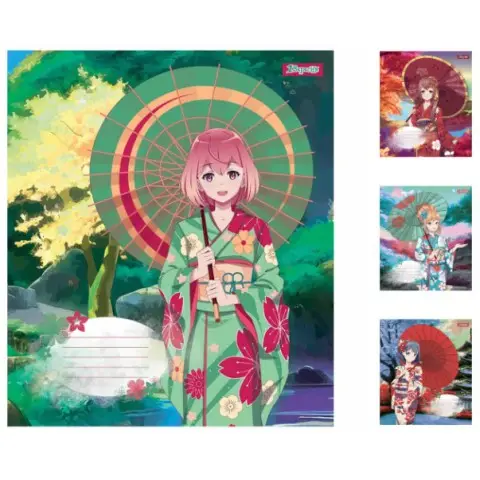 Зошити учнівські 18 аркушів клітинка 1B Sakura girls, 25 шт. в упаковці