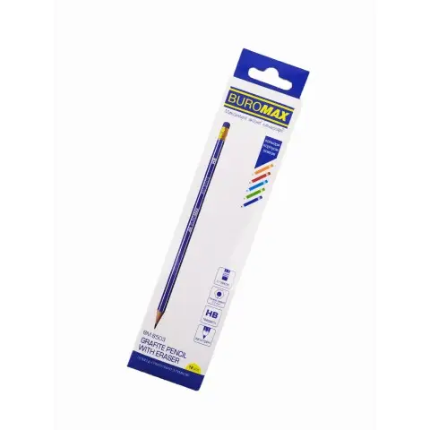 Олівець графітовий, HB, з гумкою, 12 шт. в упаковці